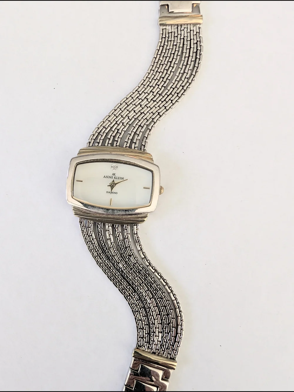 Anne Klein vintage silver bracelet watch with diamond accent, stainless steel